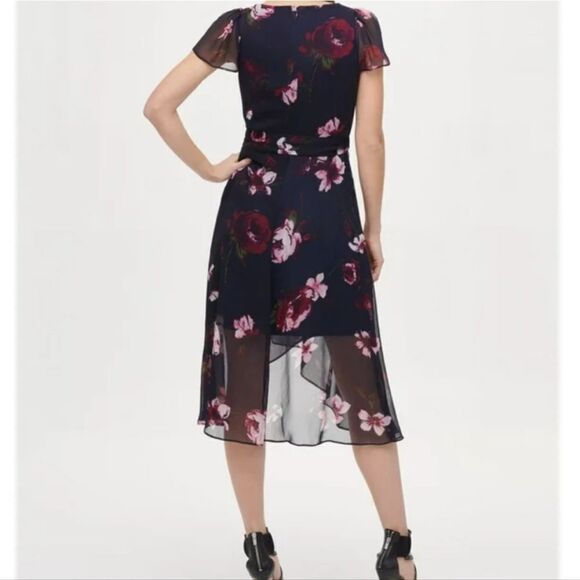 NWT DKNY Sheer Dark Floral Dress - Picture 8 of 16